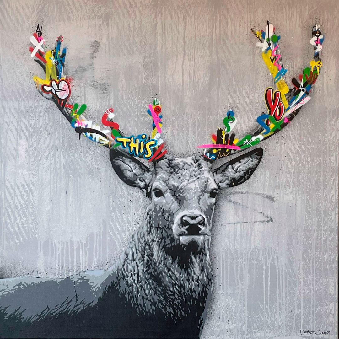 martin whatson picture the stag, a deer with graffitti